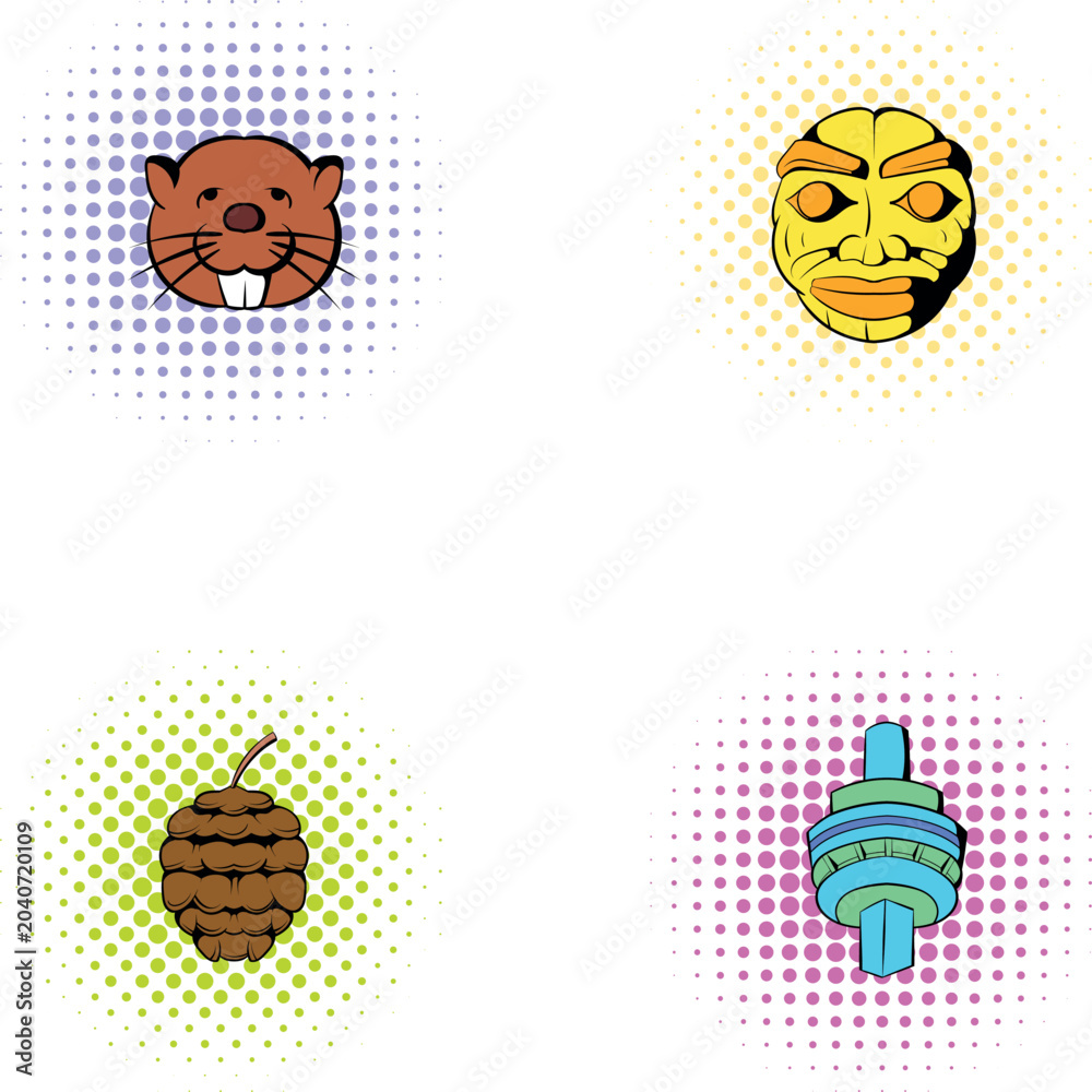 Naklejka premium Set of travel destination symbols representing canadian culture