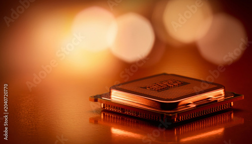 CPU Processor Chip Macro Warm Amber Light Technology Background