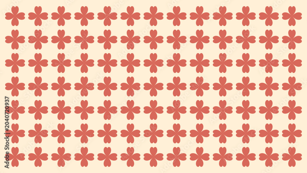 Fototapeta premium Floral Pattern with Red Flowers and Green Leaves on Cream Background