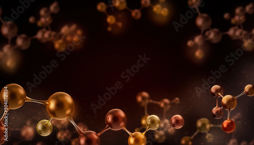 Bild auf Leinwand Abstract Molecular Structure Warm Amber Science Medical Background