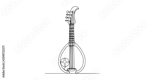 Foto Minimalist Line Art of a Lute Instrument on White Background