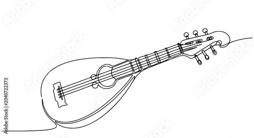 Quadro su tela Continuous Line Drawing of a Mandolin on White Background