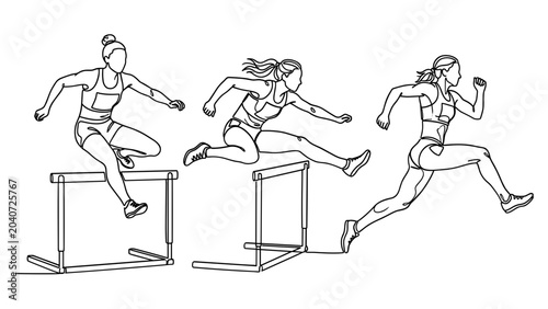 Photos Continuous line art of a female athlete hurdling in a track and field competition