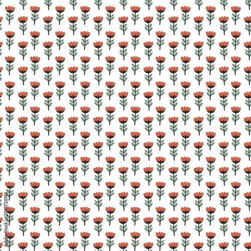Cute tiny red flower seamless pattern. Minimalist floral geometric background.