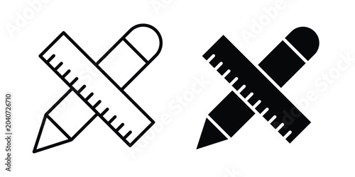 Tableau sur toile Pencil and ruler icon outline icons collection. Flat icons