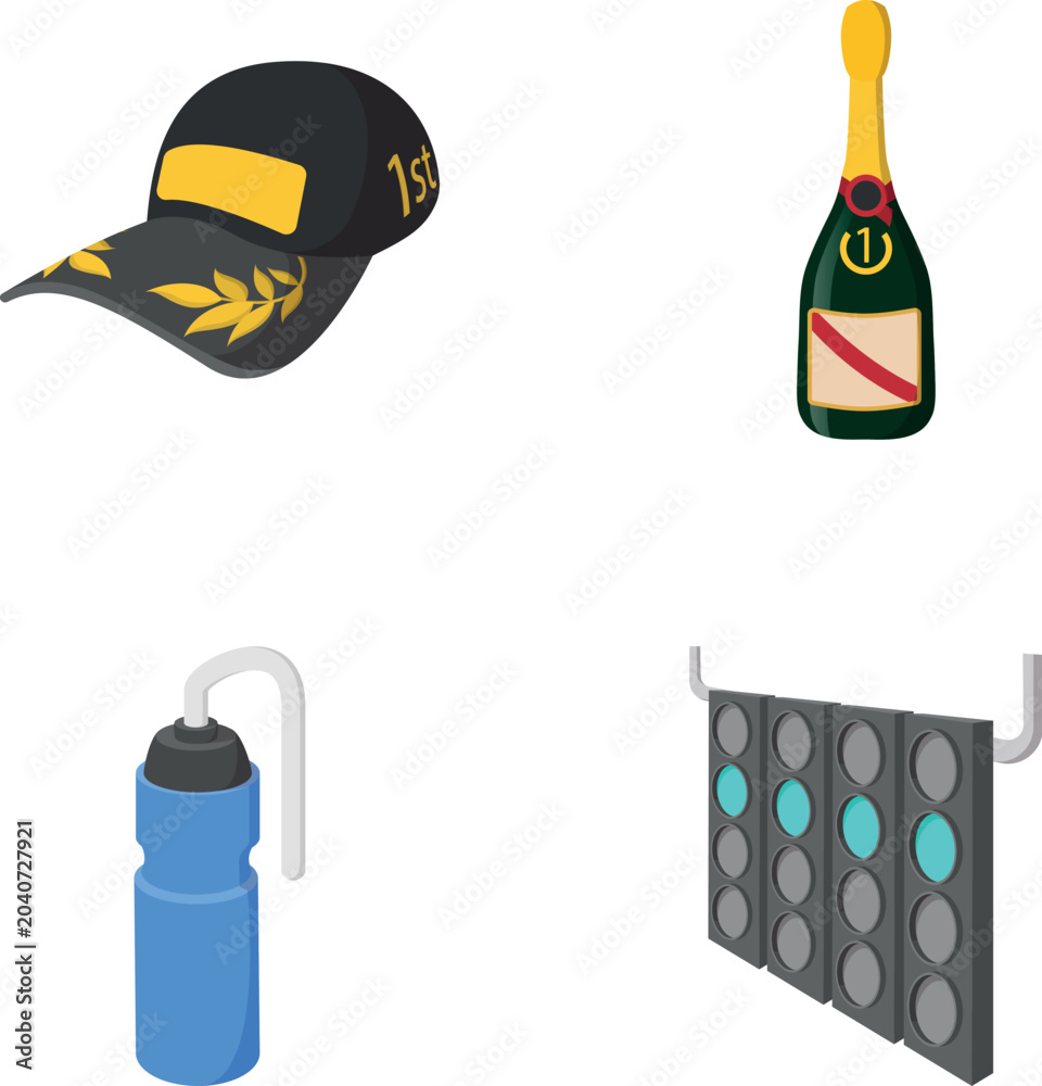 Fototapeta premium Racing icons representing victory, hydration, championship, and race start