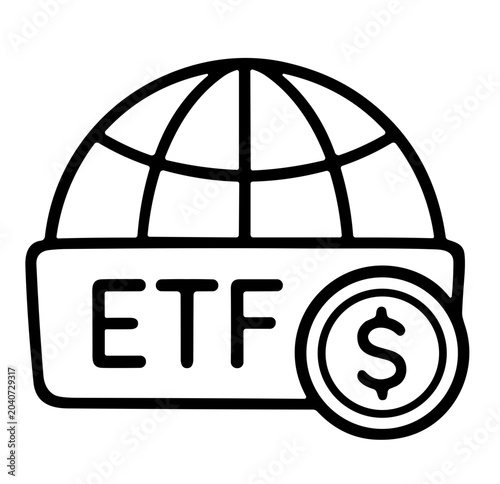 Global exchange traded fund ETF icon with dollar coin