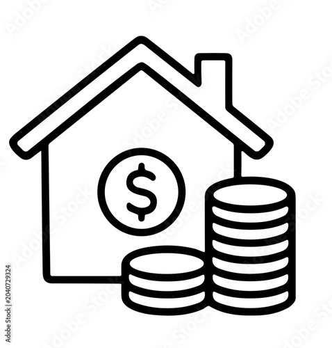 Real estate house mortgage loan with stacked dollar coins