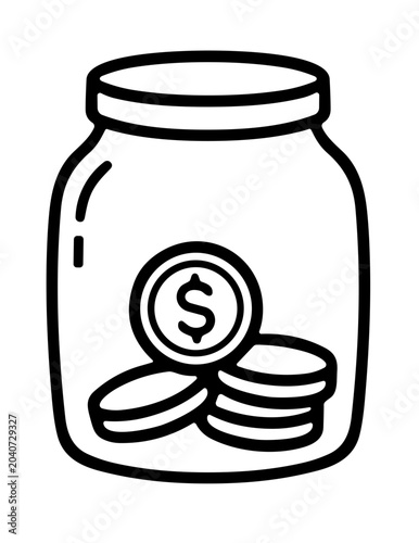 Money savings jar with dollar coins for future budget