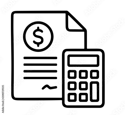 Financial invoice document with calculator line icon for accounting