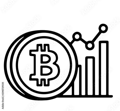 Bitcoin cryptocurrency coin with rising financial growth bar chart