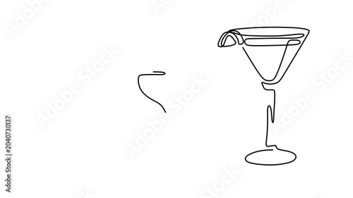 Animated self drawing of continuous line draw of  Cocktail Glasses . Full length one line animation. 4K	