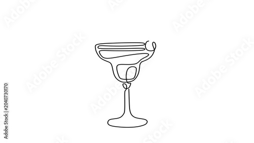 Animated self drawing of continuous line draw of  Cocktail Glasses .  Full length one line animation. 4K	