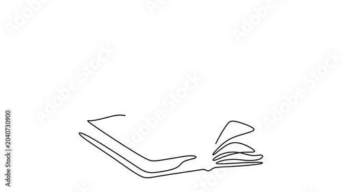 Animated self drawing of continuous line draw of  Butterfly emerging from an open book.  Full length one line animation. 4K	