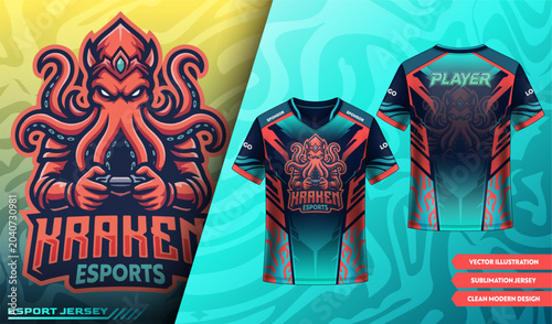 Φωτογραφία Kraken Esports Jersey Template Octopus Mascot Gaming Uniform
