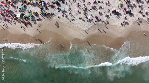 Aerial View of Colorful Beach Umbrellas on Copacabana and Ipanema Beach, Rio de Janeiro, Brazil