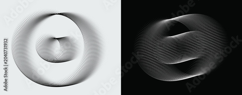 Quadro su tela Abstract dotted torus and chain link shapes, circular spirograph ring vector design vector illustration