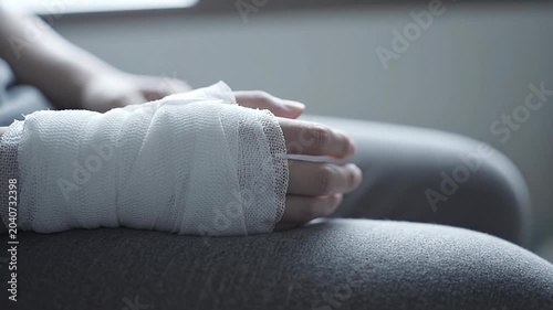 A Person's Hand Is Bandaged In A White Bandage After Injury