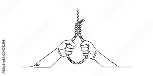 Fotografie Hands holding a noose knot, single line drawing