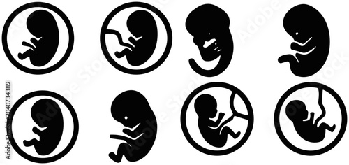 Foto Set of black silhouette icons depicting stages of human embryonic development