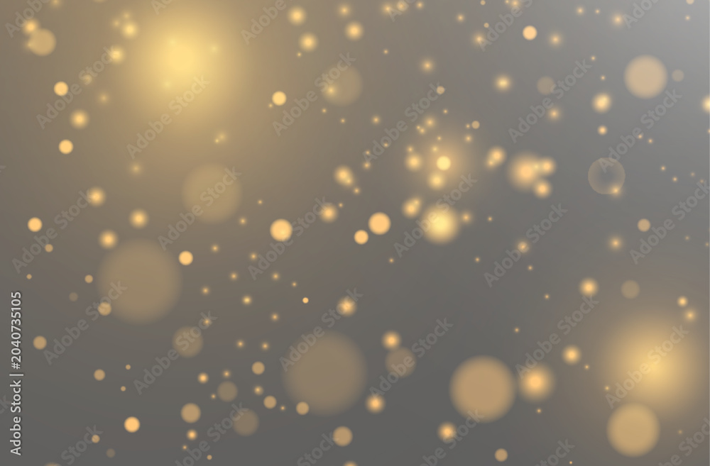 Fototapeta premium Atmospheric stardust texture with glowing golden bokeh circles on smooth metallic grey background