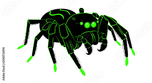 Foto Neon Green Spider Illustration on White Background