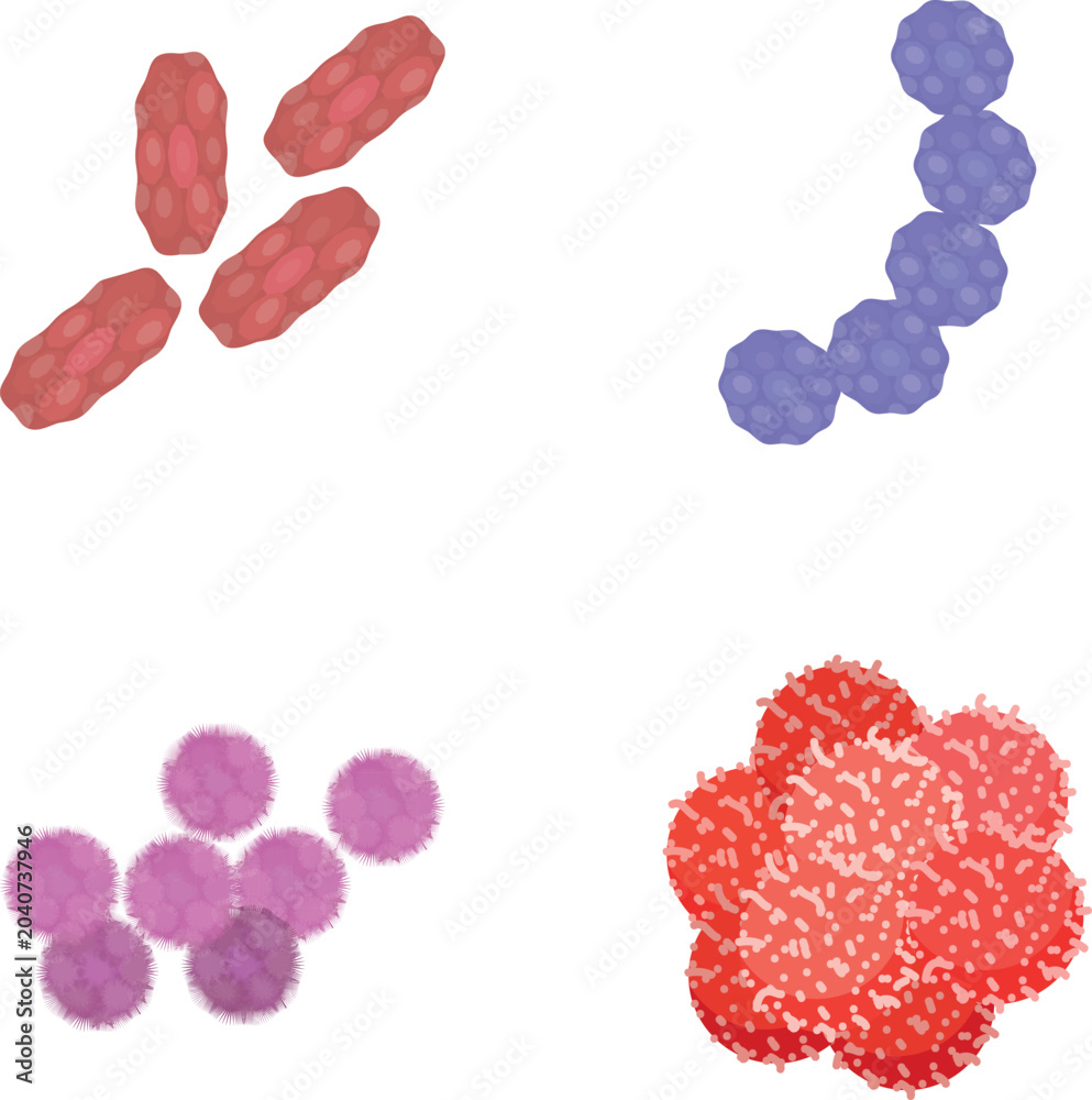 Obraz premium Diverse group of microscopic bacteria and virus organisms, representing biology and science