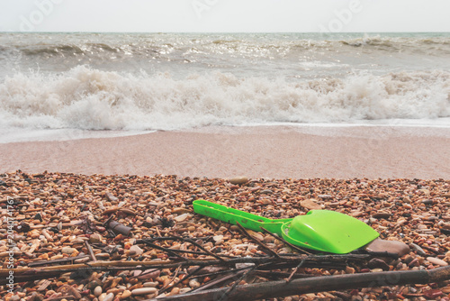 Plastic waste abandoned on a shore