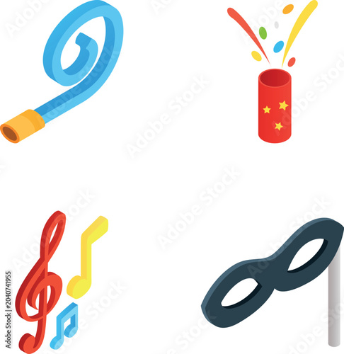 Party celebration icons representing entertainment, fun, and event