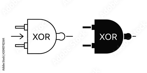 Digital Logic XOR Gate Symbols in Outline and Solid Forms isolated on white background