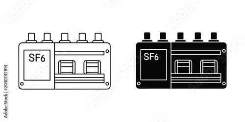 Schilderij op canvas SF6 gas insulated electrical switchgear component line drawing and silhouette is