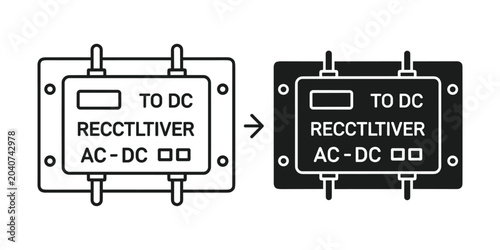 Photos Electronic AC to DC converter circuit diagram and schematic with arrow on white