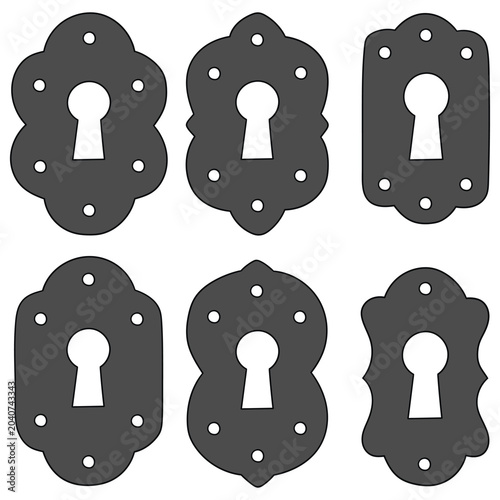 Fotografie Hand-drawn cartoon set of vintage keyhole plates on a white background