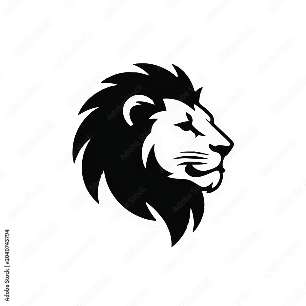 Obraz premium Lion Head Silhouette Vector Logo, King of Jungle Animal Face Black Illustration