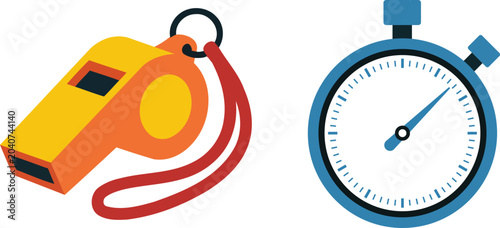 Foto Referee whistle and stopwatch flat vector illustration silhouette