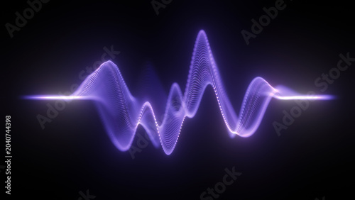 Konstfotografi Purple glowing waveform with luminous particle dots forming a dynamic audio sign