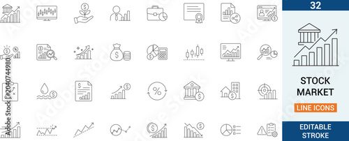 Bild auf Leinwand Stock market vector line icon set