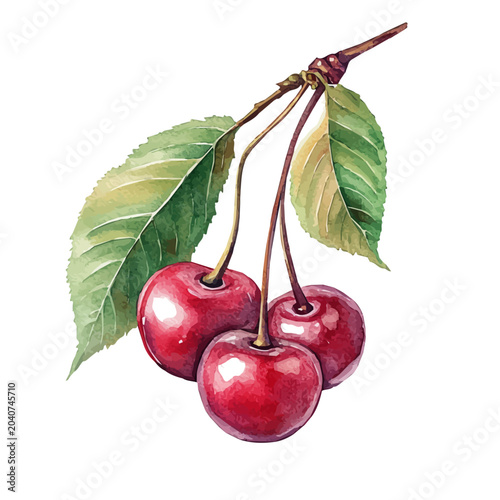Obraz na płótnie Wild Cherry, artistic watercolor illustration vector, isolated on a white background