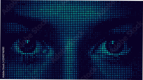 Cuadro en lienzo Teal and navy blue dotted pattern resembling a human eye digital illustration wi
