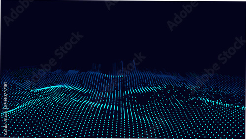 Schilderij op canvas Blue dotted wave pattern against a dark background a digital visualization of un