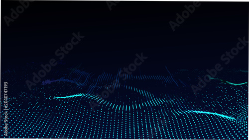 Photos Abstract wave pattern composed of numerous blue dots against a dark background c