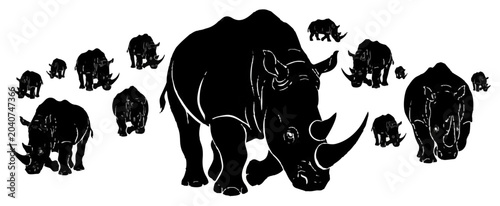 Canvas Print Rhinoceros silhouettes collection isolated on white background