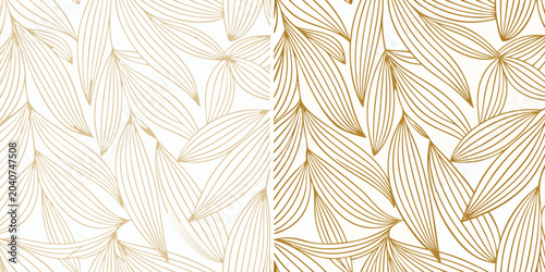 Photography Golden floral ornament a seamless repeating pattern of stylized elongated leaves
