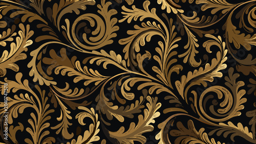 Konstfotografi Ornate floral ornament a seamless vector pattern with swirling leaves and stems