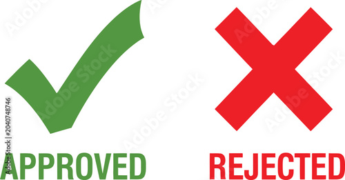 Obraz na płótnie Green approved check mark and red rejected cross sign icons