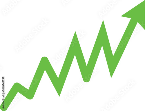 Green upward trending zigzag arrow showing growth and success