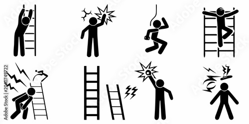 Cuadro en lienzo Electrical Hazard Icons Black Silhouette Set On White Background