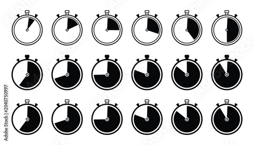 Tableau sur toile Set of stopwatch icon set, showing different time intervals and progress symbols showing remaining minutes