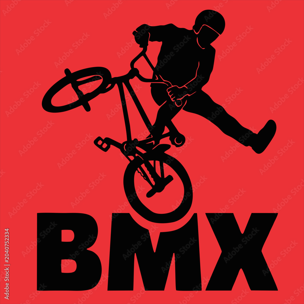 Naklejka premium Cyclist silhouette vector illustration of a bike rider in extreme cycling sport racing speed BMX motocross style black silhouette biker on wheels in action riding cycle art design