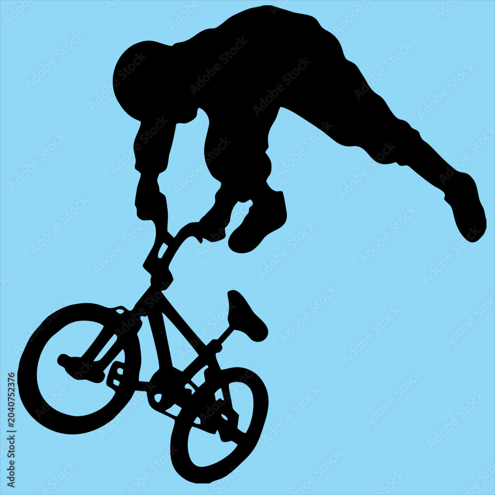 Fototapeta premium Mountain bike silhouette of a cyclist riding BMX in extreme cycling sport illustration vector design